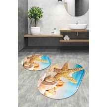 Renkli Marin Desen Oval 2'li Banyo Klozet Paspas Seti Bs098n11 Çok Renkli