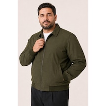 Maison Rae Erkek Haki, Büyük Beden, Dik Yaka, Fermuarlı, Astarlı, Mevsimlik Bomber Ceket