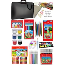 Öğrenci Boyama Seti 11 Parça 1 Paket 35x50 Resim Çantası Resim Defter Faber Sulu Boya Kuru Boya Pastel Boya Keçeli Kalem 001