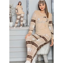Peluşlu Kışlık Polar Pijama Takımı Kahve