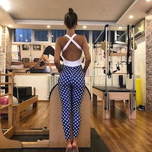Lismina Kalın Tek Çapraz Askılı Sırt Dekolteli Spor Tayt Tulum Beyaz - Mavi