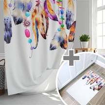 Zethome Feathers Banyo Paspas Ve Tek Kanat Duş Perdesi 1x180x200 Çok Renkli