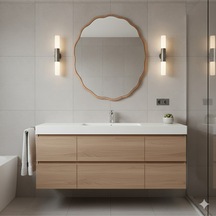 Modern Tasarım 60 Cm Yuvarlak Dalgalı Dekoratif Ayna Lake Boyalı Mdf Çerçeve Turuncu