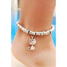 Antik Gümüş Kaplama Kedi Şekilli El Yapımı Kadın Halhal Gümüş