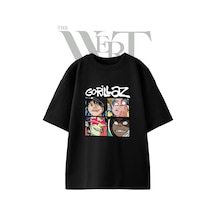 Thewert Gorillaz Tasarım Baskılı Ünisex Siyah Oversize T-shirt
