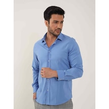 Dufy Koyu Mavi Erkek Slim Fit Düz Klasik Yaka Uzun Kol Gömlek - 92103-koyu Mavi Koyu Mavi