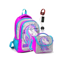 Coral High Okul Sırt Çantası Ve Beslenme Çantası Seti - Kız Çocuk Pembe Unicorn - Usb Soketli