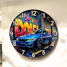 Araba Renkli Baskı Desenli Sayılı Hediyelik Ahşap Sessiz Tablo Duvar Saati 107 Renkli