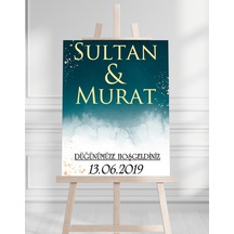Söz Nişan Düğün İçin 50x70 Karşılama Panosu - Yeşil Tasarımlı 001 Beyaz