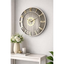 Modern Duvar Saati, Gold Rakamlar, Gümüş Ayna Yüzey, 40 Cm Çap, Mdf Gövde, Beyaz Ahşap Detaylar Standart