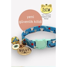Caramelos Güvenlik Kilitli Kedi Tasması İsimli Kedi Tasması Mavi