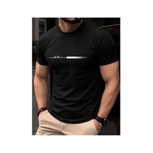 Caddemia Yaz  Rahat Rahat Gevşek Büyük Boy Kartal Desen Baskılı Spor Yuvarlak Bo Siyah 2XL