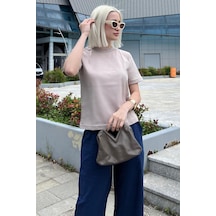 Madmext Bej Bisiklet Yaka Basic Kadın Tişört Mg2075-bej Bej