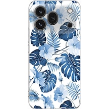 Honor 600 Pro Uyumlu Mavi Yaprak Ve Çiçek Desenli Baskılı Silikon Kılıf Renkli
