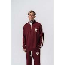 Respire Erkek Şerit Detaylı Yarım Fermuarlı Modal Sweatshirt Vişne