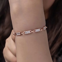 Gümüş Rose Baget Taşlı Kadın Bileklik Çok Renkli