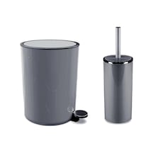 Primanova Lenox Pedallı Çöp Kovası & Tuvalet Fırçası Seti Gri
