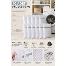 Porsima 3129 10lu Çamaşır Yıkama Filesi Fermuarlı Ayakkabı Yıkama Filesi Deforme Önleyici Torba File 40x50cm Beyaz