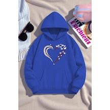 Uyguntarz Unisex Leopar Kalp Desenli Baskılı Oversize Sweatshirt Mavi