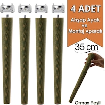 4 Adet Ahşap Ayak 35 Cm Orman Yeşili M8 Civatalı Bağlantı Aparatlı Mobilya Tabure Sehpa Masa Destek Ayağı Orman Yeşili