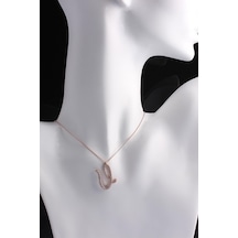 Omar Silver Kadın Büyük Boy U Harf Kolye Zirkon Taşlı Rose Gümüş