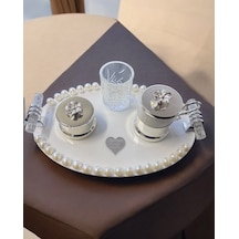 Luna İncili Gümüş Damat Kahve Tepsisi Gümüş