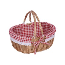 Cbtx Saplı Hasır Piknik Sepeti Söğüt El Dokuma Paskalya Sepeti Oyuncak Saklama, Boyut: L - Çift Kulplu / Kırmızı Izgara