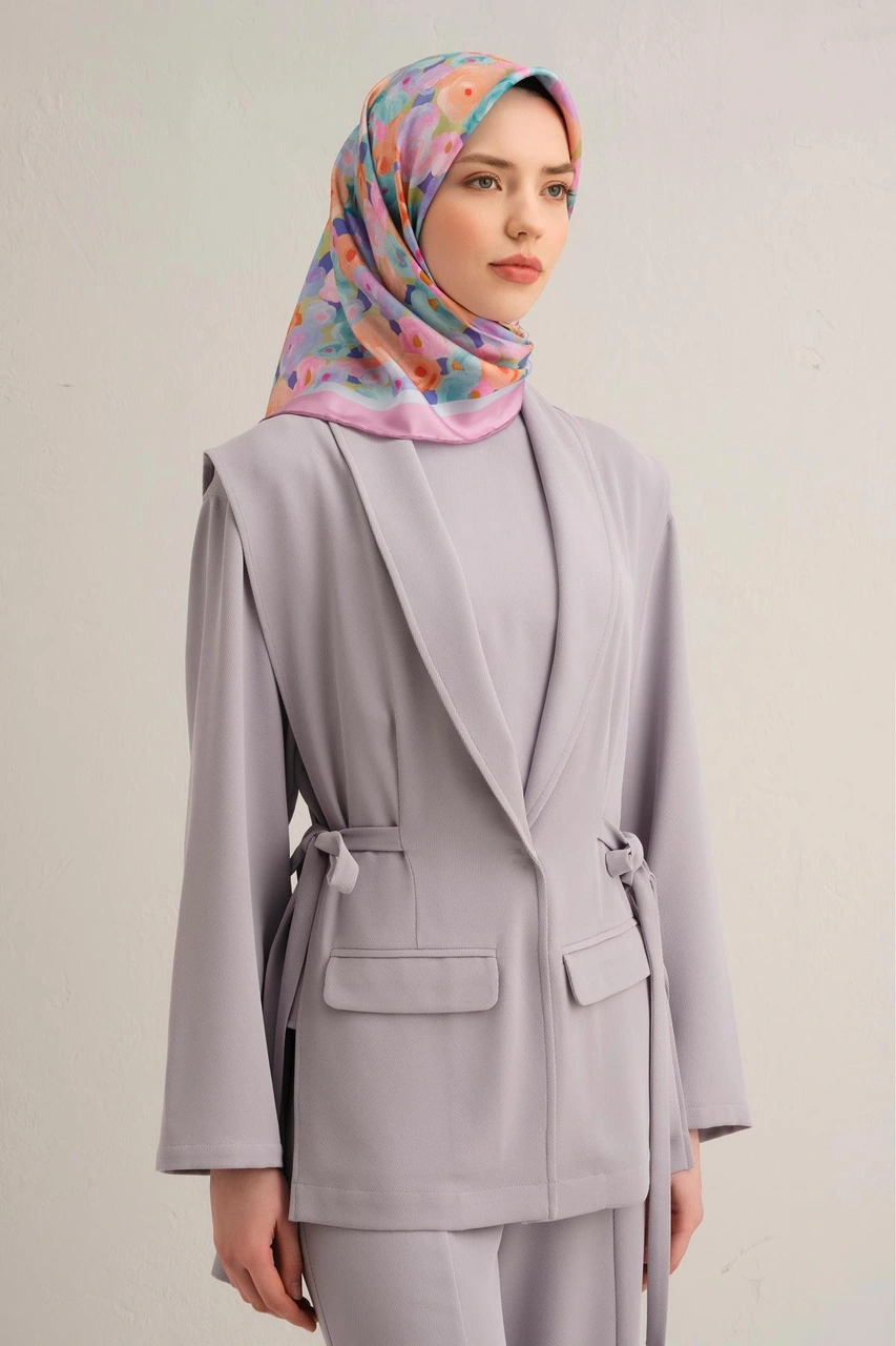 Armine Çiçek Desenli Saf İpek Twill Eşarp 9300d 06 Lila