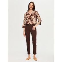 Faik Sönmez Slim Fit Coton Parça Boya Kadın Pantolon Bs26pnt001 Kahve