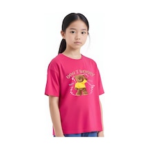 Panios Kids Baskılı Kız Çocuk Kısa Kollu T-shirt Fuşya