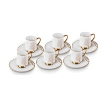 Afra Hayat Ağacı 6 Kişilik Kahve Fincan Takımı 90 Ml Beyaz