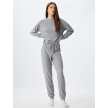 Koton Örme Jogger Pijama Altı Beli Lastikli Bağlamalı Rahat Kalıp Antrasit 5wlk40124mk Antrasit
