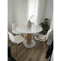 90 CM Ahşap Ayaklı Yuvarlak Yemek Masası, Modern Mat Beyaz Mdf Ye