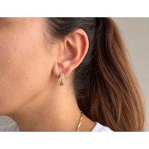 Démila Néra Gold Zirkon Taşlı Sonsuzluk Model Çelik Kadın Küpe Altın