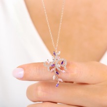 Mia Vento Pırlanta Montür Mix Taşlı Prenses Çiçeği Rose Renk Gümüş Kolye