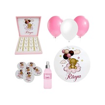 Bebek Doğum Hediyelik Süsleme Seti Çikolata Ahşap Magnet - Kapı Süsü - Kolonya - Balon Mod.2