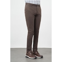 İmza Koyu Camel Düz Armürlü Pamuklu Yan Cep Slim Fit Casual Pantolon 1003245163 Koyu Camel