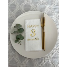Gold Yaldızlı Beyaz Happy 3 Yaş Months Garson Katlama Peçete 16 Adet