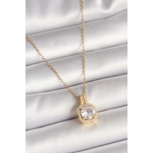 316l Çelik Gold Renk Zincir Zirkon Taşlı Kare Model Kadın Kolye - Tj-bko9956 Çok renkli