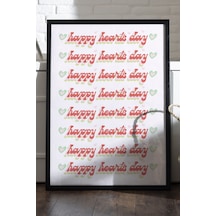 Happy Hearts Day Ahşap Çerçeveli Poster, Dekoratif Pozitif Duvar Tablosu