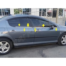 Peugeot 407 Krom Cam Çıtası 2004-2010 4 Parça Paslanmaz  Çelik