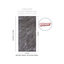 30x60 Cm Kendinden Yapışkanlı Duvar,banyo,tezgah Arası Antrasit Mermer Desen-100 Adet 8807-100