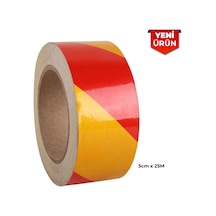 Reflektif Fosforlu Çapraz Şerit Bant, Çift Renk Reflekte İkaz Bandı 5cm X 25m - Sarı Kırmızı 6007