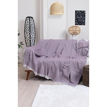 Pamuklu Zikzak Desenli Püsküllü Koltuk Örtüsü, 170x210 Cm, Geometrik Desen, Minimalist Stil, Yıkanabilir Bordo Diğer