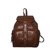 Mebes Hakiki Deri Sırt Çantası Unisex 3 Cepli Model M1 Açık Kahverengi