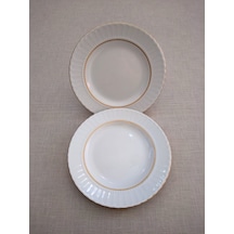 Kütahya Porselen Pasta Tabağı 20 Cm Yaldızlı Gold 12 Adet