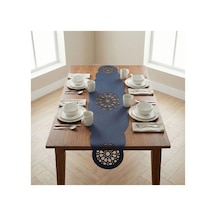 1 Adet Deri Runner-40x140 Cm-yıldız Desenli Runner Lacivert
