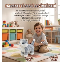 Sevimli Kedi Kumandalı Sesli Miyavlıyan Dil Çıkaran 5 Fonksiyonlu Oyuncak Peluş Hayvan Beyaz Gri Çok Renkli