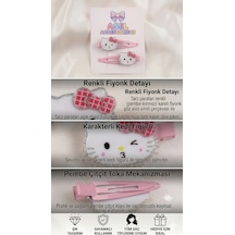 2'li Set Sevimli Kedi Figürlü Simli Fiyonk Detaylı Çıtçıtlı Kız Çocuk Toka Pembe