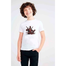 Tshirthane Deadpool Baskılı Unisex Çocuk Beyaz T-Shirt